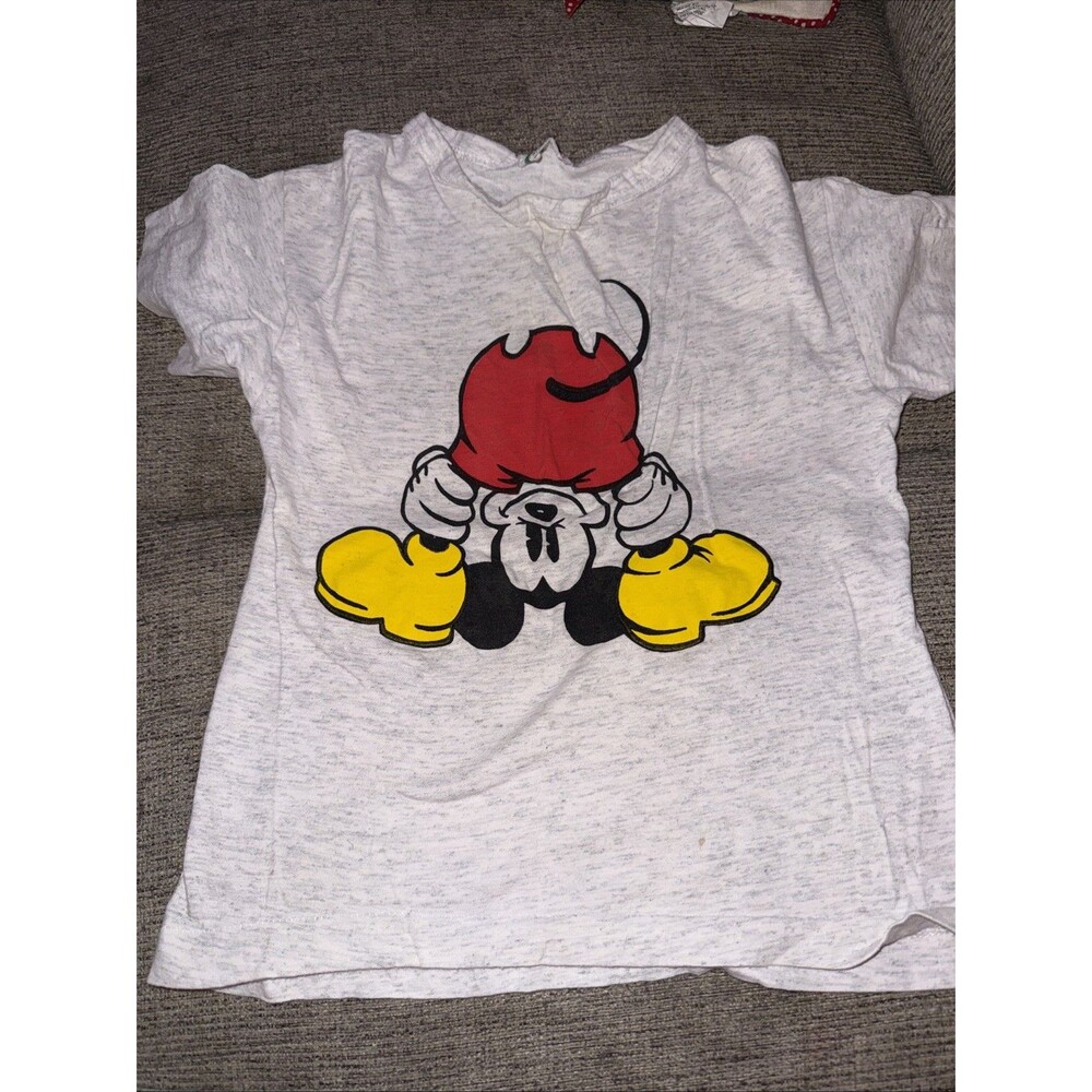 Vintage Y-Tex Knit Youth Mickey Upside Down T Shirt Size M SMALL STAIN SEE PICS